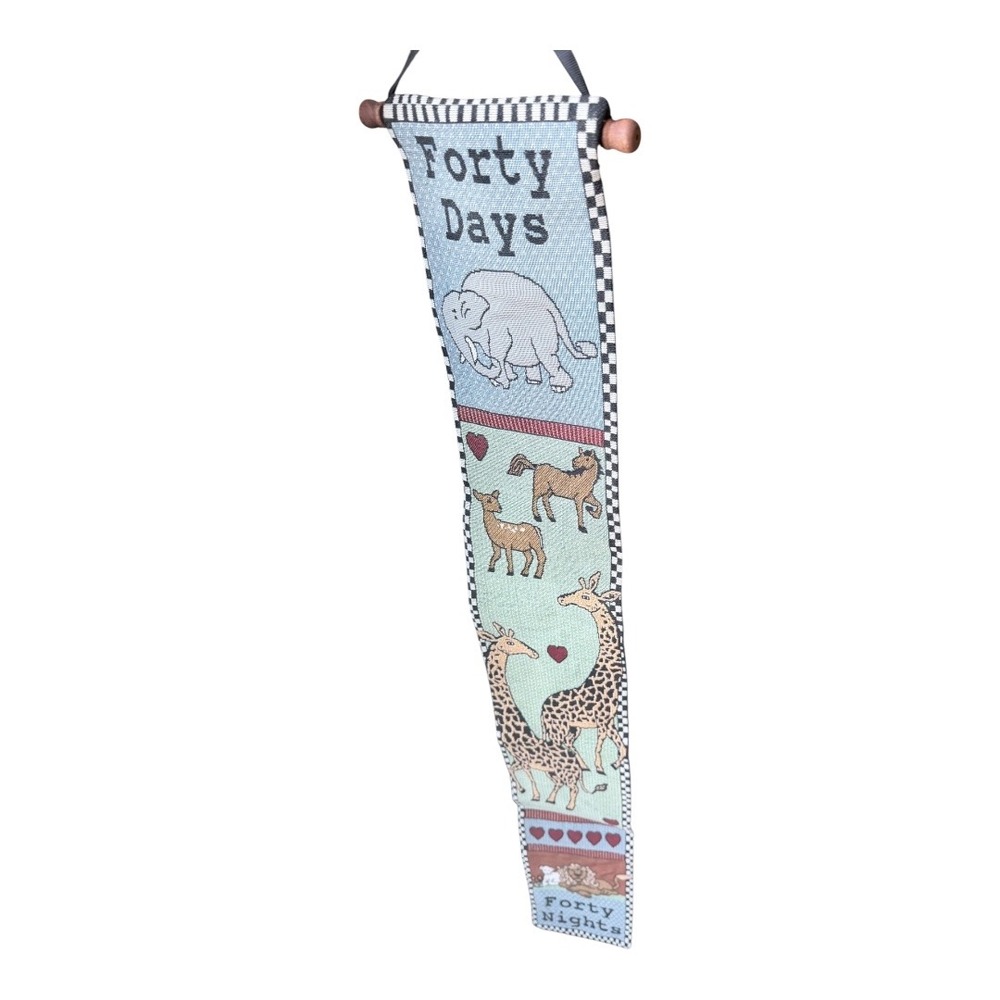 Y2K Decor Noahs Ark Tapestry Wall Hanging Blue Animals Forty Days Forty Nights